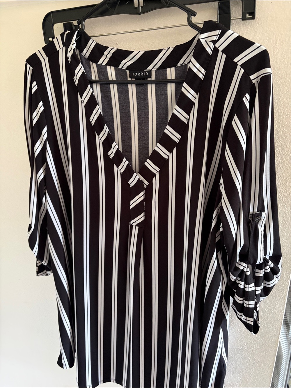 torrid Black & White Vertical Stripe V-Neck Blouse